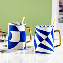 創意幾何水杯辦公室克萊因藍馬克杯高顏值陶瓷杯咖啡杯子藝術感