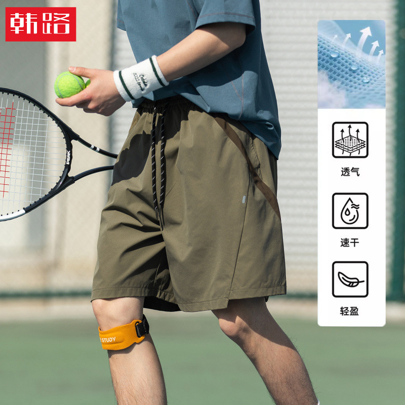 Outdoor Light Sports Casual Shorts, New Summer Style, Breathable Mesh Fabric, Trendy Brand, Breathable Loose-Fitting Five-Point Pants Q
