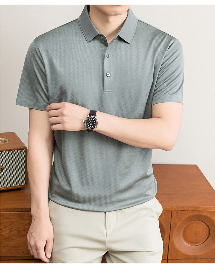 Áo polo nam tay ngắn cổ bẻ chất lụa mulberry cao cấp — Xanh lá cây nhạt8879 chi tiết 13