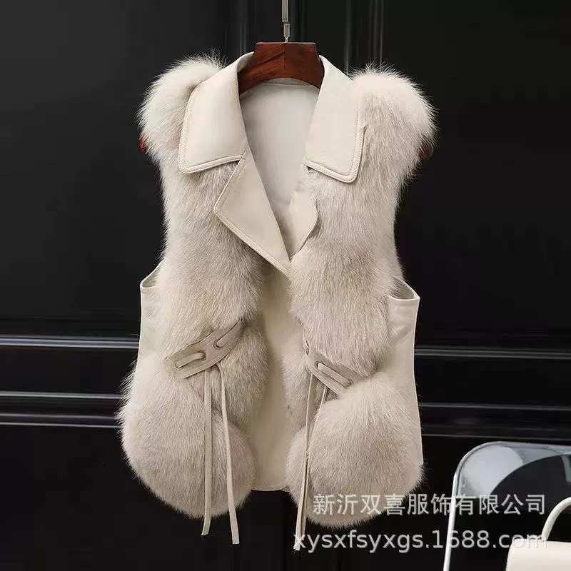 Женский жилет из лисьего меха Faux Fox Fur Vest Haining (женщины), casual тёплый жилет на осень–зиму с вставками