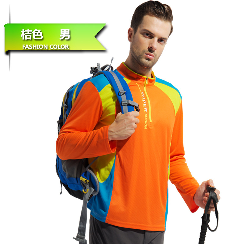 Primavera y verano, camisetas de manga larga para hombres, nuevos trajes de montaña al aire libre, camisetas deportivas de cuello vertical, camisetas de mujer de color cruzado image 10