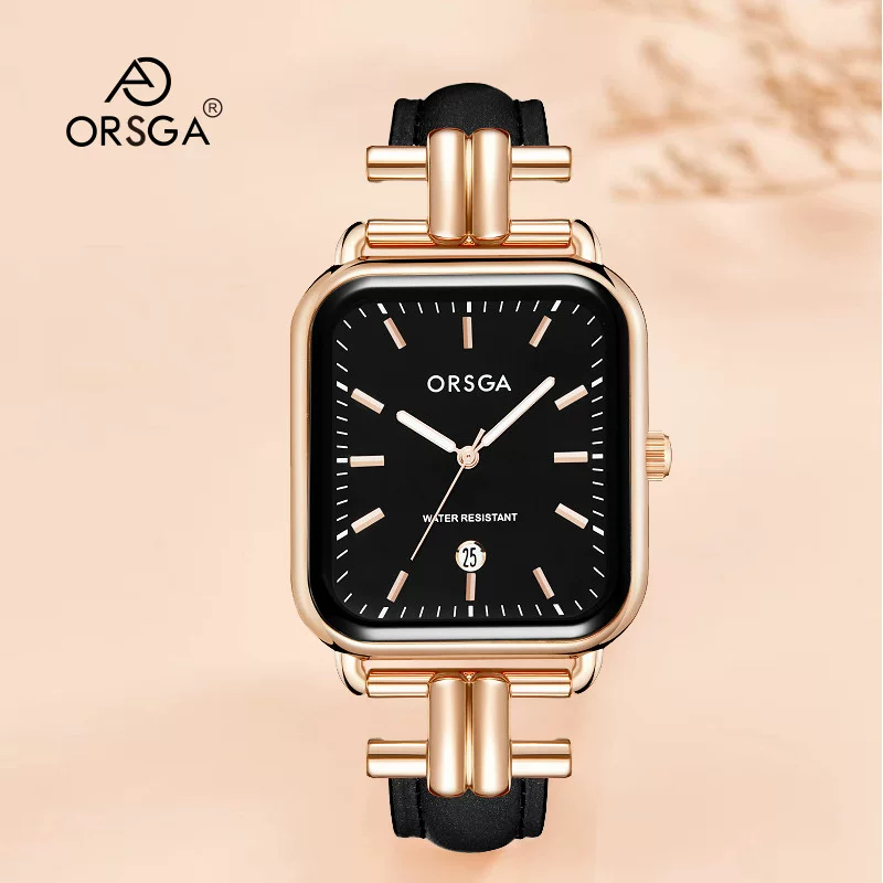 ORSGA (跨境贸易), стильные часы, квадратный календарь, кварцевый ремень, для любимого