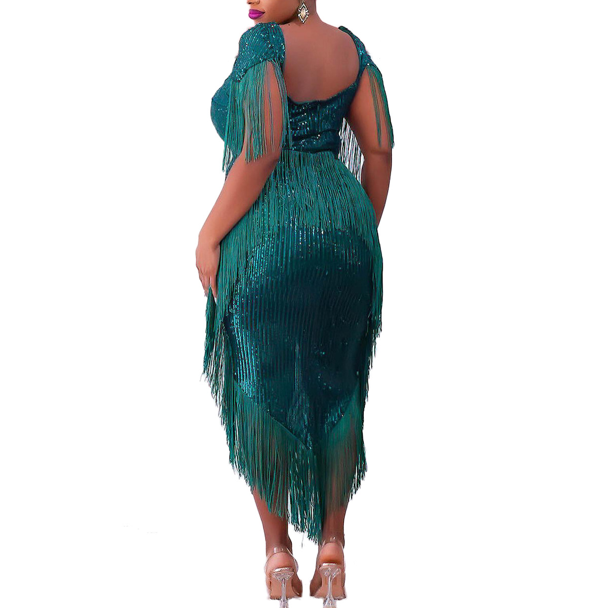 Elegant Women's Evening Dress With Sequins And Tassels For Party_voghion.com