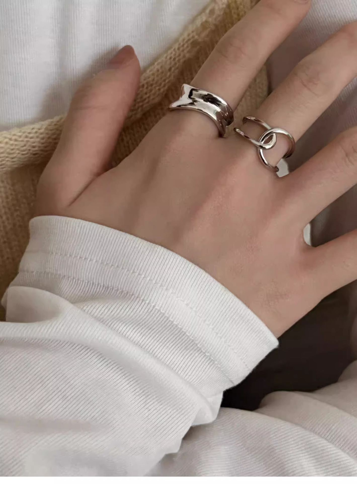 Wide Irregular Plain Band Cross Geometric Curves, Index Finger With Niche Open Design, Personalized Ring Wholesale_voghion.com