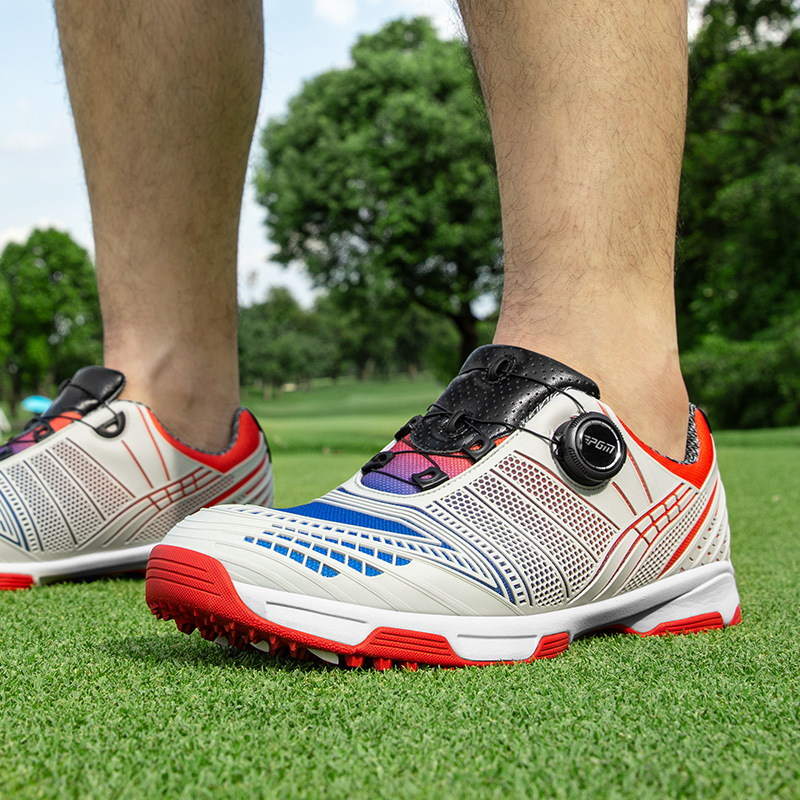 Giày golf nam PGM siêu da lộn đổi màu khóa xoay BOA — Màu xám đen, Màu trắng xanh lam, Xanh lam phối đỏ, Phối xanh lam đỏ