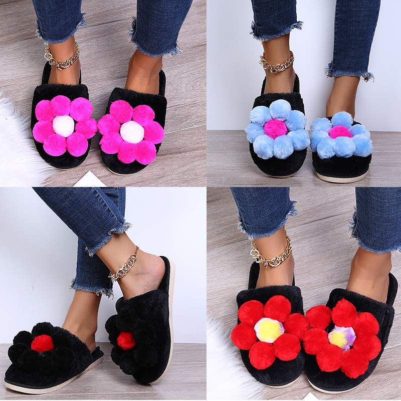 Pantuflas de felpa de flores de fondo grueso de algodón NSKJX104843