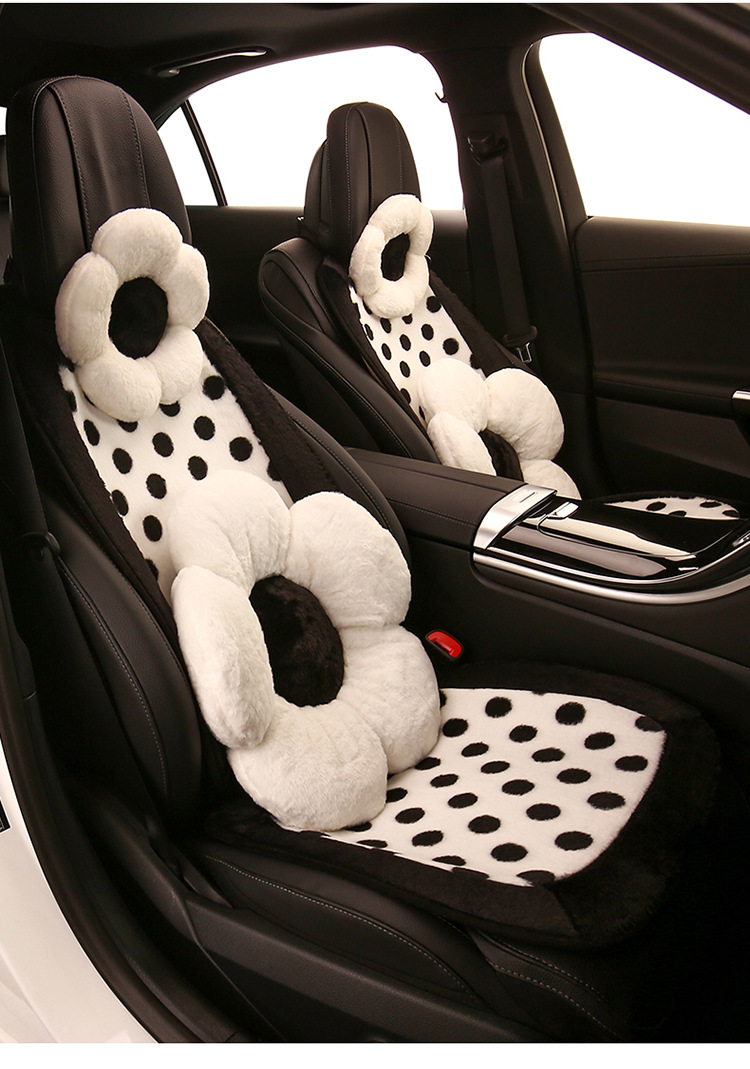 Car cushion winter short plush polka dot black and white cute women's car seat cushion seat cushion Internet celebrity polka dot seat cover