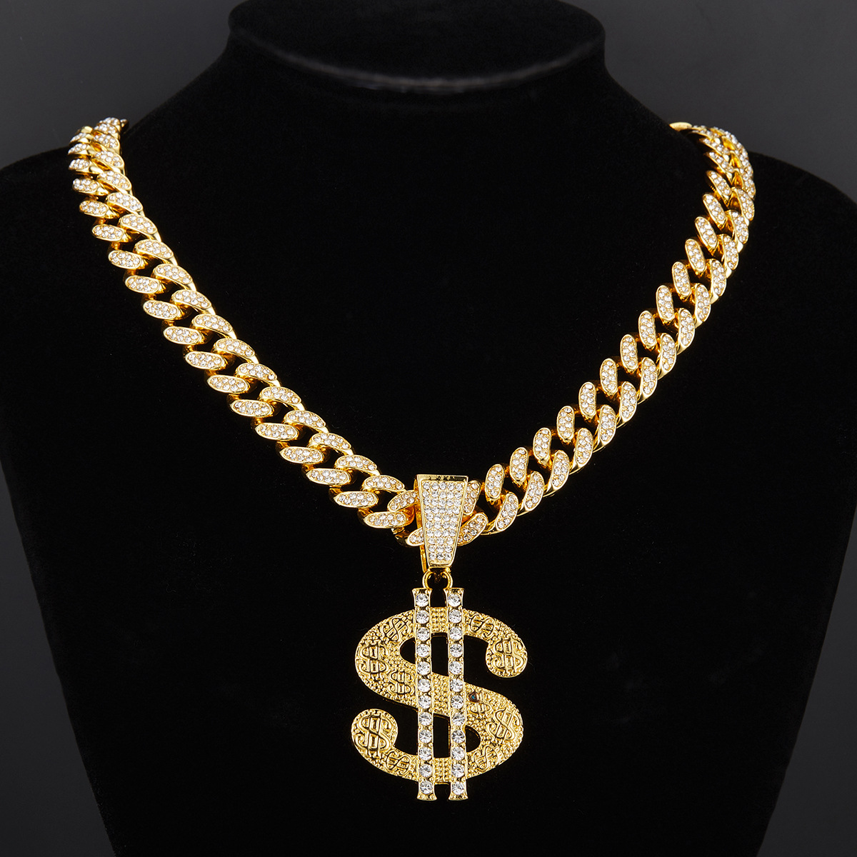 Hip Hop USD Necklace Trendy Punk Style Accessories Exaggerated Diamond Set Pendant New Men's Cuban Chain_voghion.com
