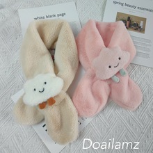 儿童围巾冬季加厚保暖仿獭兔毛毛绒娃娃少女风ins学生围脖柔软