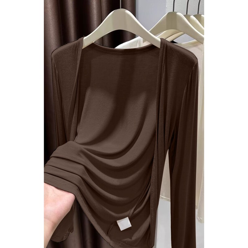 Plus Size 100kg Fat mm Slim Knitted Cardigan Maillard Brown Modal Ultra-Thin Outer Top 3559