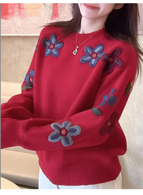 ヘビー刺繍セータージャケット 2025 秋冬新ニッチデザイン立体ルーズレイジースタイルニットトップ|undefined