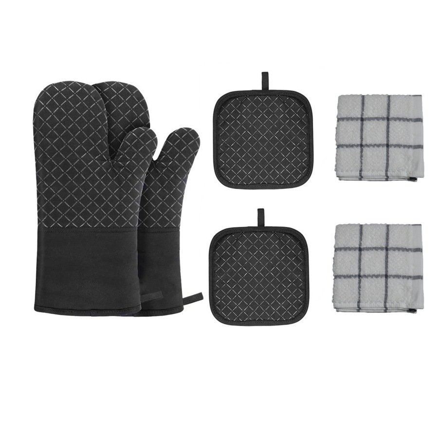 Guantes de aislamiento térmico de silicona de algodón grueso y alargado antideslizante resistente a altas temperaturas guantes de horno de horneado resistente a quemar manos