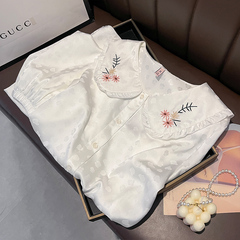 甜美公主风真丝睡衣女夏季短袖长裤桑蚕丝家居服套装薄款白色