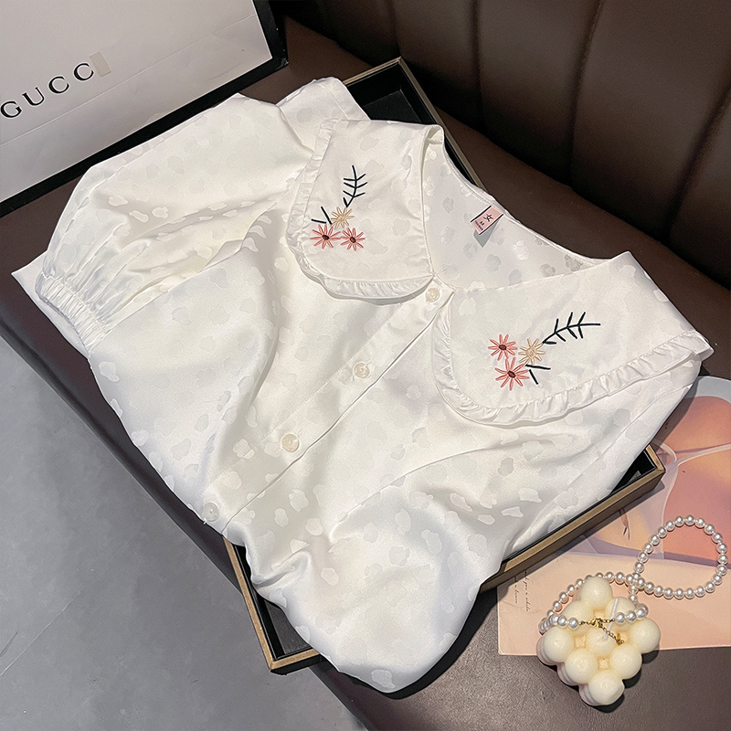 甜美公主风真丝睡衣女夏季短袖长裤桑蚕丝家居服套装薄款白色|undefined