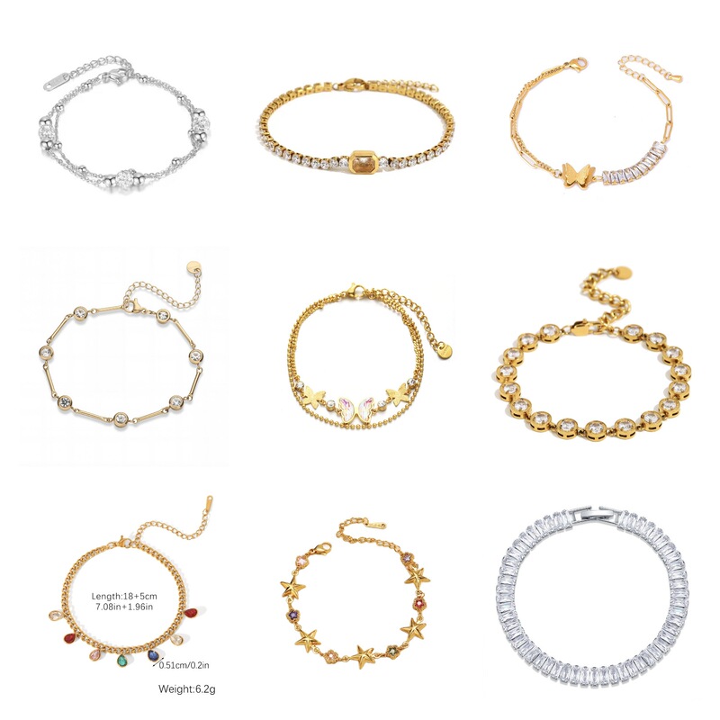 Cross-Border Popular Geometric Star Butterfly Zircon Bracelet for Women 18K Gold Non-Fading Accessible Luxury High-End Titanium Steel Jewelry