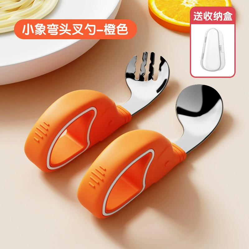 Children's spoon stainless steel, ring, set, silicone tableware for training for feeding