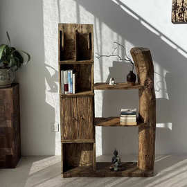 新中式老榆木博古架客厅茶具收纳实木置物架墙上多宝阁装饰品支架