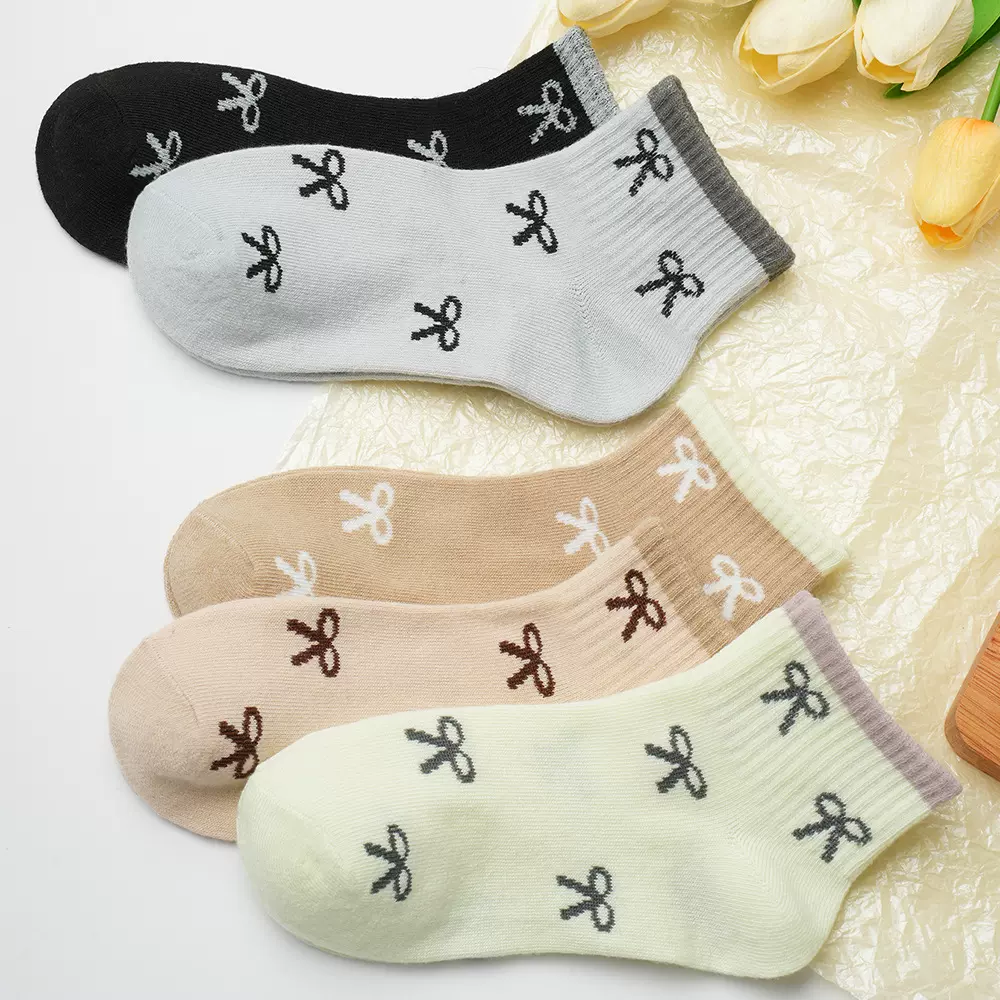 日系ins风蝴蝶结袜子 夏季芭蕾风简约棉袜运动休闲透气防滑船袜
