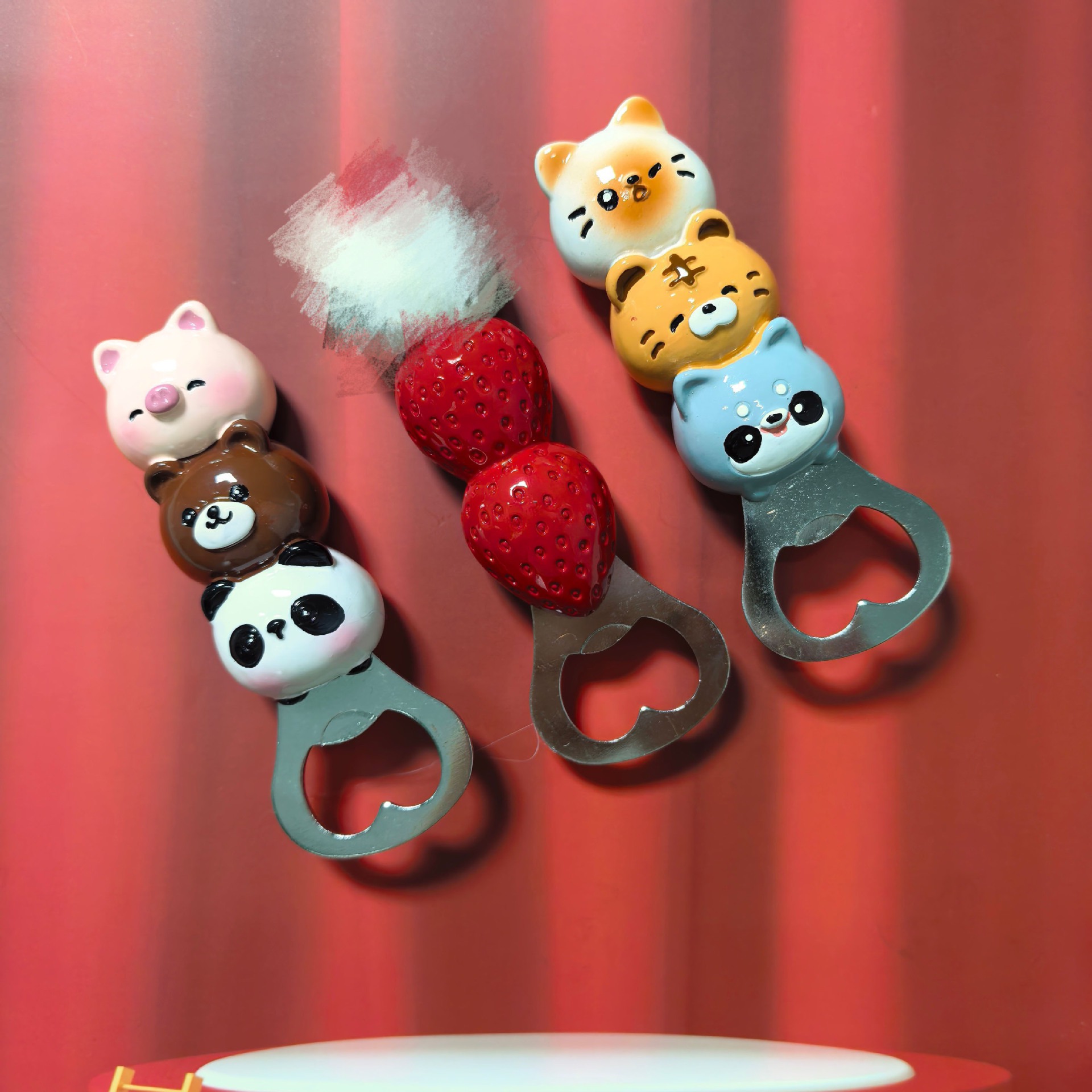 网红开瓶器冰箱贴可爱猫咪糖葫芦开瓶器装饰道具家用餐桌啤酒起子