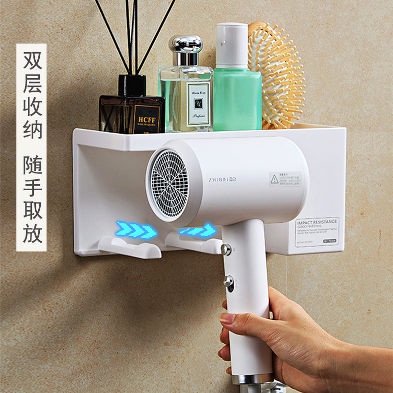Secador de pelo rack ponche-libre baño montado en la pared secador de pelo rack de almacenamiento de baño secador de pelo rack de almacenamiento