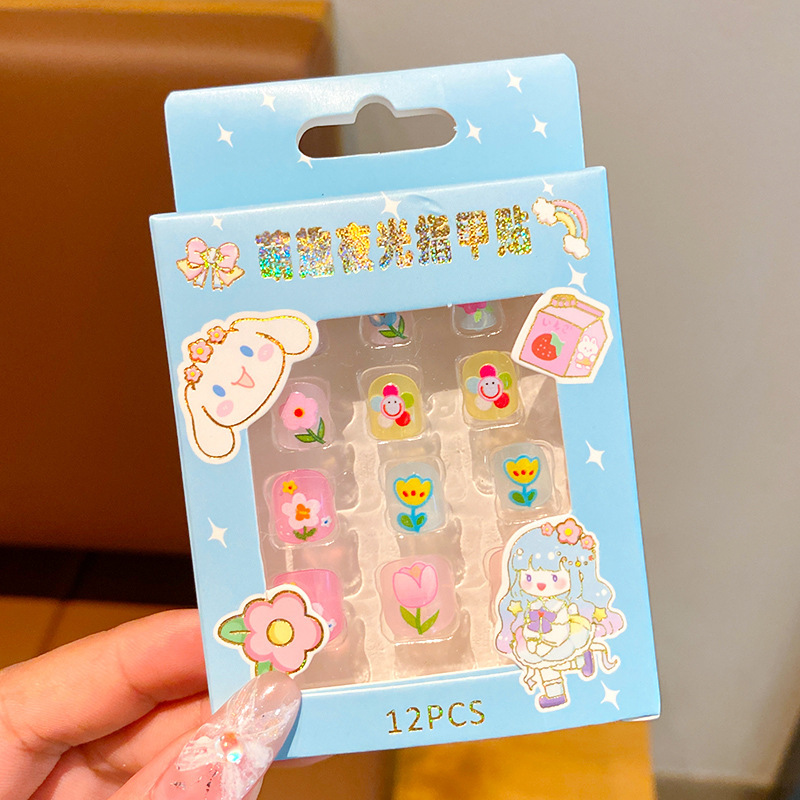 Nuevo autoadhesivo lindo princesa manicure pegatinas de luz nocturna pegatinas de uñas para niños niñas pequeñas parches DIY conjunto desmontable