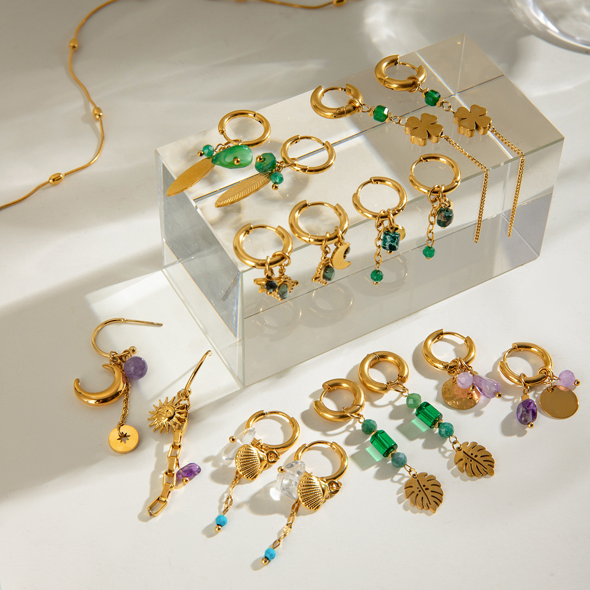 9g Weight PVD Coated Gold Plating Process 304 Stainless Steel Ear Needle Material Real Gold Plated Plating Material Charm Sleeper Hoop Earrings, Drop Earrings Classification 1 Pair Quantity Holiday, Street Occasion 304 Stainless Steel Material Geometric, Sun, Moon Pattern All Seasons Season Women's Gender Retro, IG Style Style Waterproof Non Tarnish, Plating Craft PVD Coated Real Gold Plated Geometric Sun Moon 304 Stainless Steel Retro IG Style Waterproof Non Tarnish Charm Sleeper Hoop Earrings Drop Earrings 无