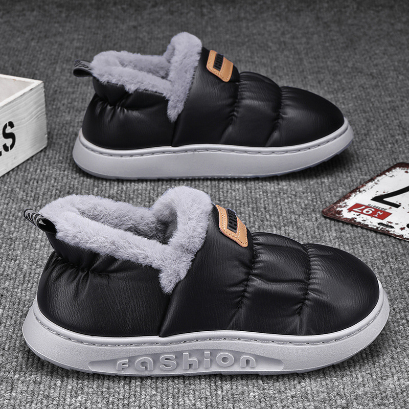 Zapatillas de algodón para hombres de invierno impermeable, antideslizante y terciopelo para hombres calientes, zapatos de algodón con tacones gruesos incluidos en el noreste