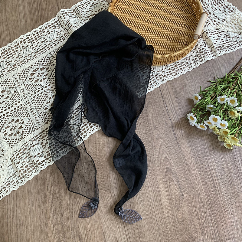 Pañuelo de seda de encaje, estilo literario de alta gama, colgante de hoja fina, bufanda pequeña, pañuelo en la cabeza, diadema pastoral femenina de verano, accesorios para el cabello