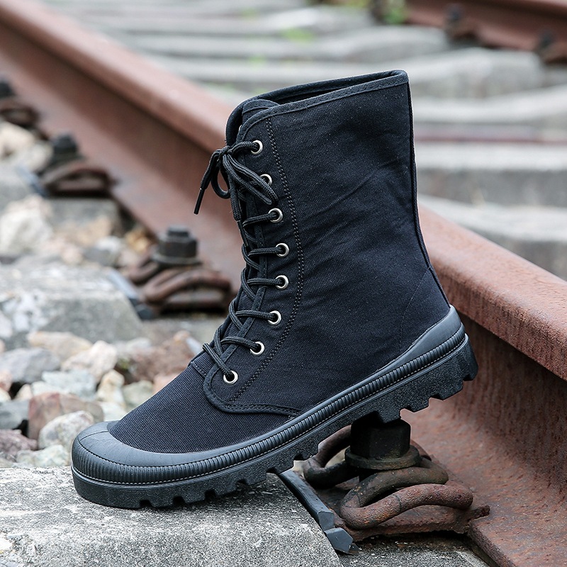 Men's High-Top Hiking Shoes, Korean Style Trendy Canvas Shoes, Casual Shoes, Tongue One-Piece Martin Men's Shoes