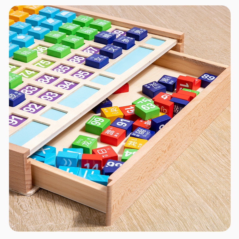 Madera para niños 1-100 números suma y resta cien tablas pensamiento ayudas didácticas tres en uno caracteres chinos juguetes de ajedrez volador