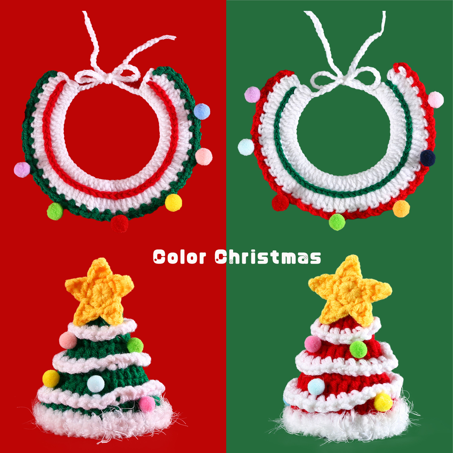 2023 mascotas de punto lana de Navidad set de bib para gatos perros pentacamón multivollar gancho bufandas sombrero