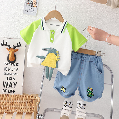Boys Summer Suit  New Children's Summer Thin POLO Shirt Short-Sleeved Handsome Clothes Little Boy Hot Street Trend