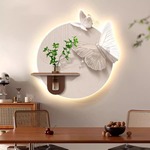 奶油风蝴蝶餐厅装饰画led发光灯画水培绿植客厅立体画吃饭厅挂画