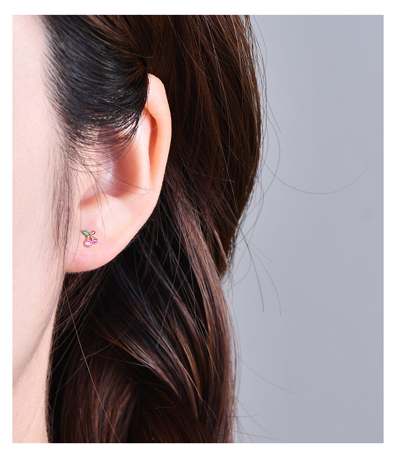 Simple Style Cherry Silver Plating Inlay Zircon Ear Studs 1 Piece
