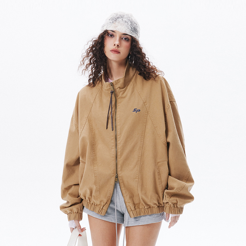 Loose Stand Collar Canvas Workwear Jacket American Style Trendy Brand Design Deconstructed Patchwork Solid Color Double_voghion.com