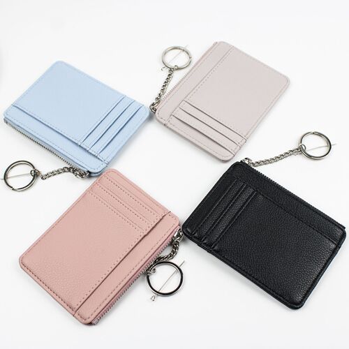  New Casual Card Bag Zipper Keychain Multi-card Slot ID Leather Case Multi-function Lychee Pattern Coin Purse Card Holder
