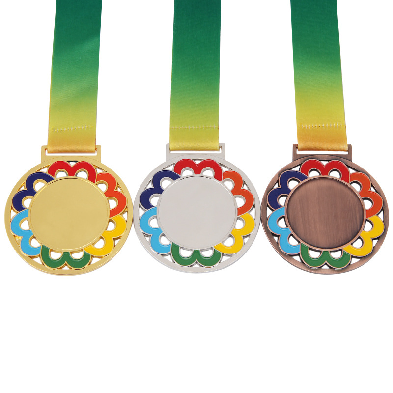 Medalla metálica con diseño de gradiente arcoíris, medalla de flor arcoíris, medalla de oro, medalla de premio escolar, medalla de bronce metálica.