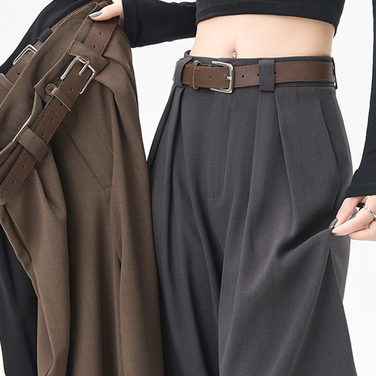 Trendy Gray Suit Pants for Women, New Straight-Leg Pants, Plus Size, Slimming, Loose, Drapey, Narrow Wide-Leg Pants