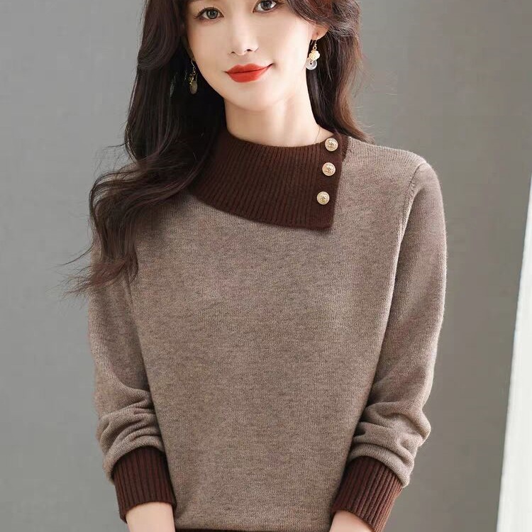 翻领针织上衣女秋冬装时尚妈妈显瘦毛衣打底衫小衫2025新款