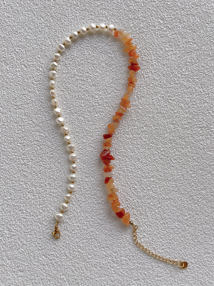 Fashion Irregular natural stone Pearl Titanium Steel Beaded Necklace 1 Piece