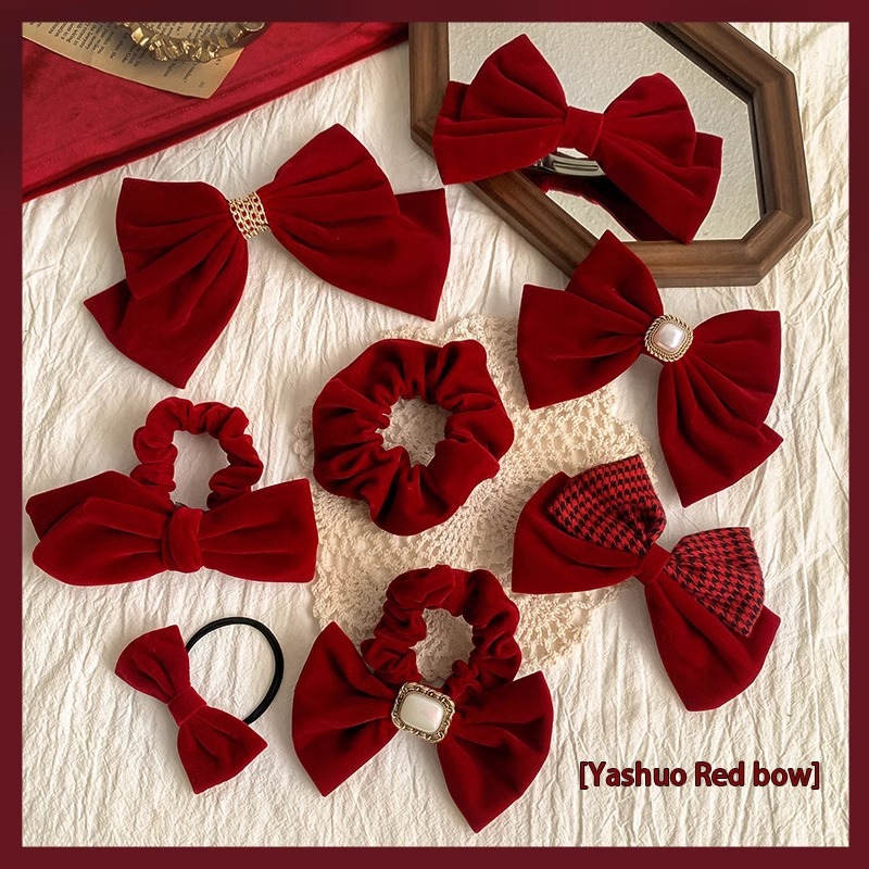 Red New Year bow hair circle female hairpin back head temperament hair accessories advanced sense 2023 new clip headwear