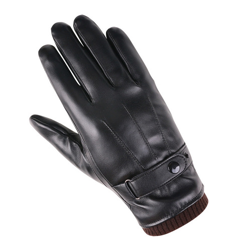 Autumn and winter men's touch screen gloves outdoor cycling and skiing cold-proof plus velvet warm gloves three-line ruffled leather gloves