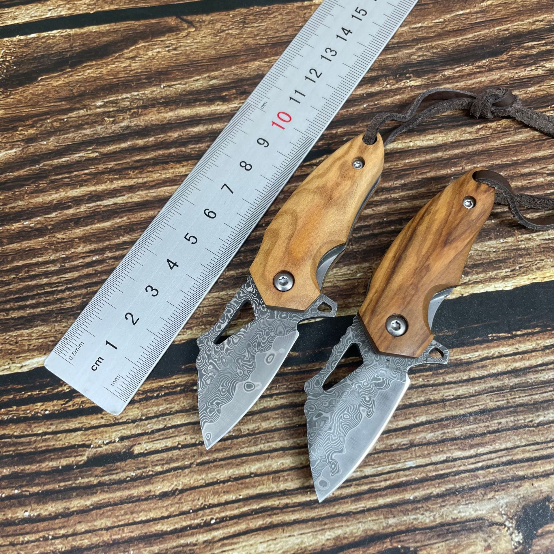 大马士革钢迷你小折刀高硬度户外便携随身锋利折刀EDC钥匙扣小刀