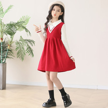 女童红色连衣裙冬装新款女孩新年裙子冬季中大儿童毛衣裙洋气