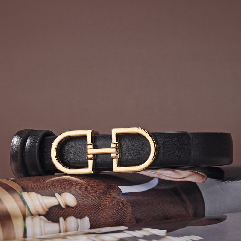Double D buckle belt for women's thin waistband with fashionable and slim fitting inset style Korean version trendy_voghion.com