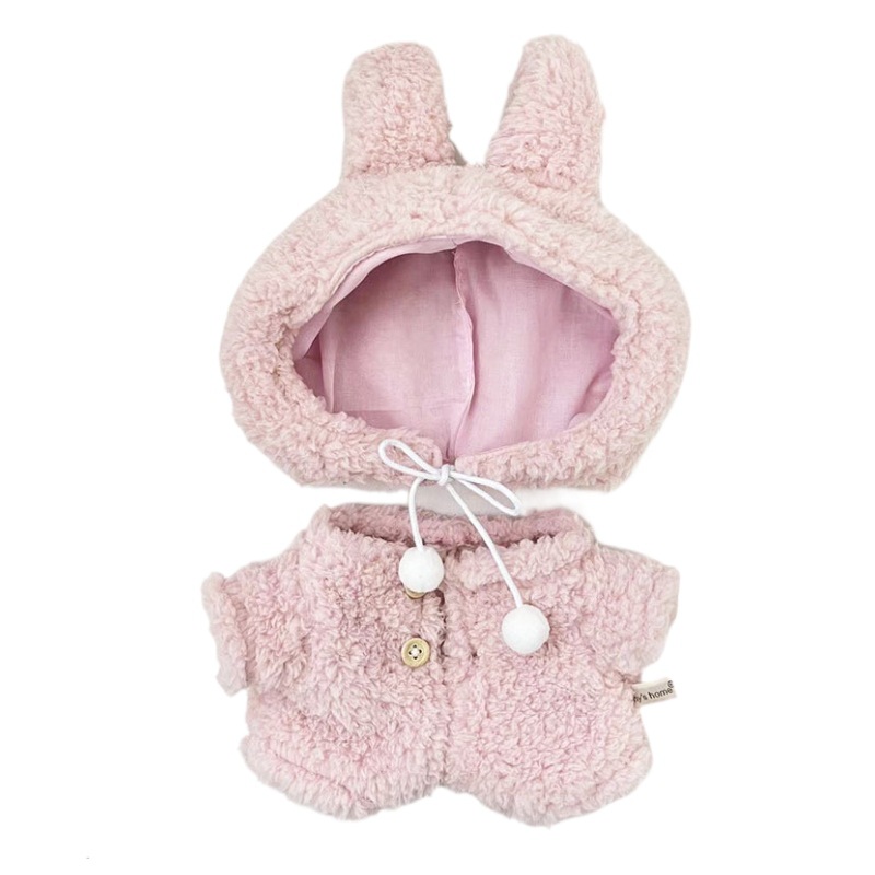 38cm ropa de muñeca de tela Rosa mono de peluche + sombrero de conejo Rosa muñeca de reemplazo muñeca ropa linda