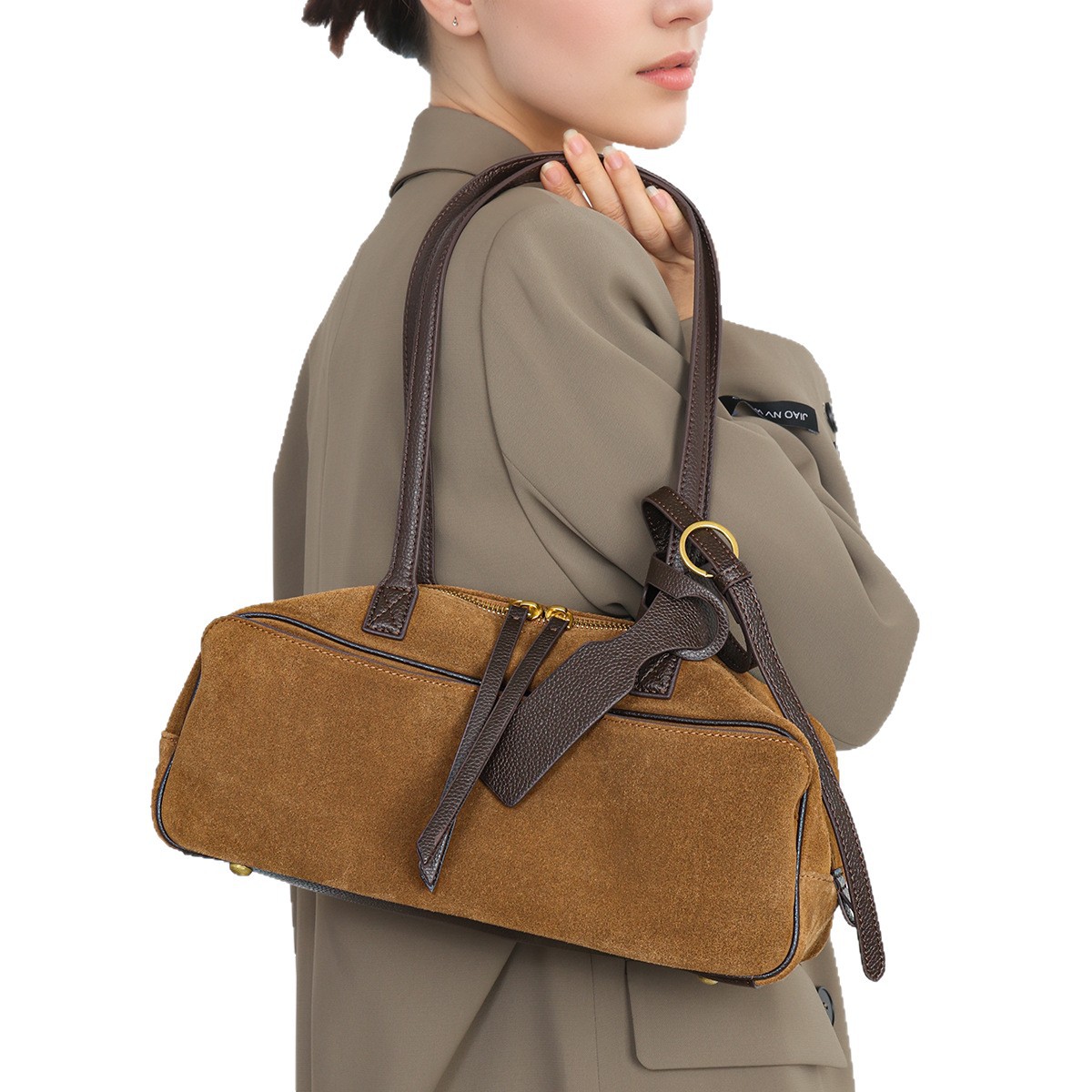 Korean Niche Hot-Selling Bowling Bag New Commuter Large Capacity Boston Genuine Leather Handbag Shoulder Bag For Women - Thumbnail 5