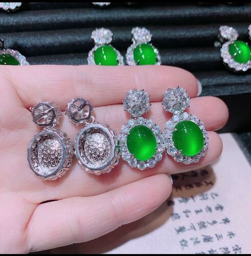 Ice chrysoprase grand pigeon egg 925 silver earrings fashionable agate women's jade earrings earrings wholesale