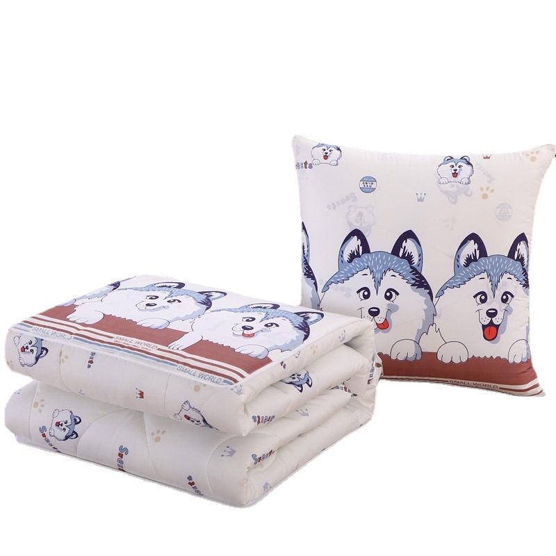 Dual-Purpose Multifunctional Brushed Pillow Quilt Cartoon Combed Cotton Gift Quilt with Printed Logo Trendy Home Decor