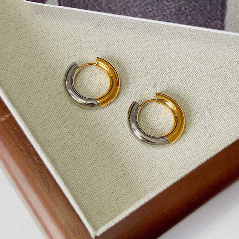 Color Block Pattern Women'S Gender 1 Pair Retro Color Block Titanium Steel Plating Hoop Earrings